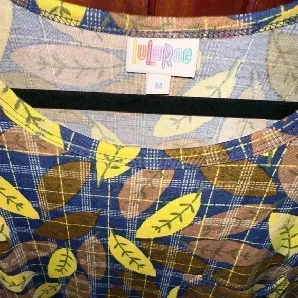 Lularoe medium brown& navy plaid Carly swing‎ dress:NWT . Leaf pattern over top - Picture 5 of 8